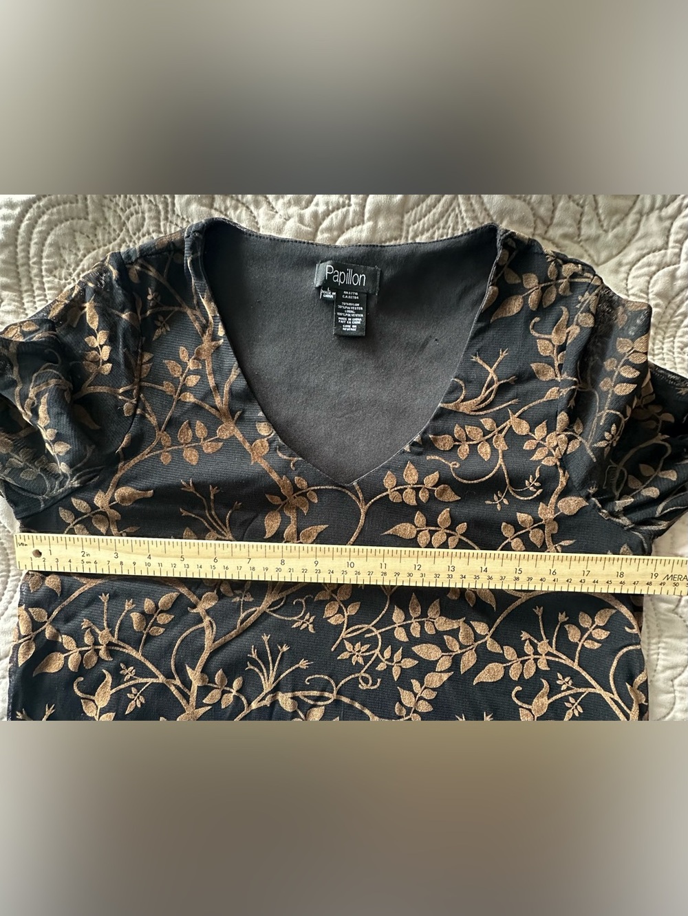 Sheer Mesh Bell Sleeve Floral Tunic Top Large Boho Dark Fairy goth Witchy - Picture 9 of 13